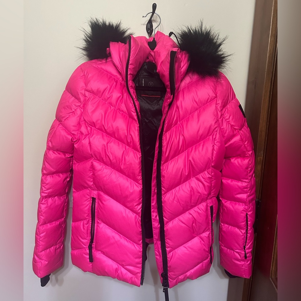 Bogner Women’s Fire + Ice Luxury Ski Jacket in Hot Pink with detachable fur trim